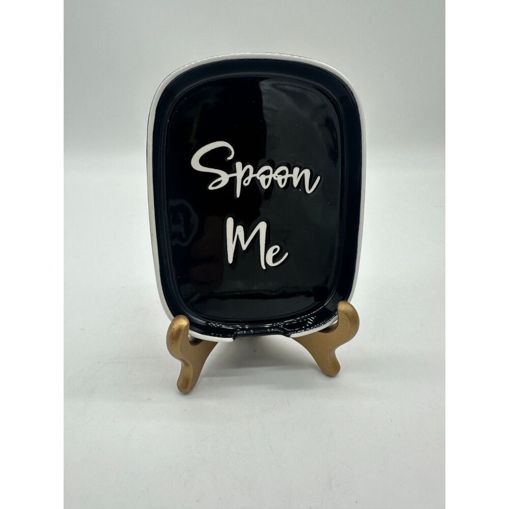 Ceramic Spoon Rest For Stove Top “Spoon Me” 4.5" x  4.5" Black